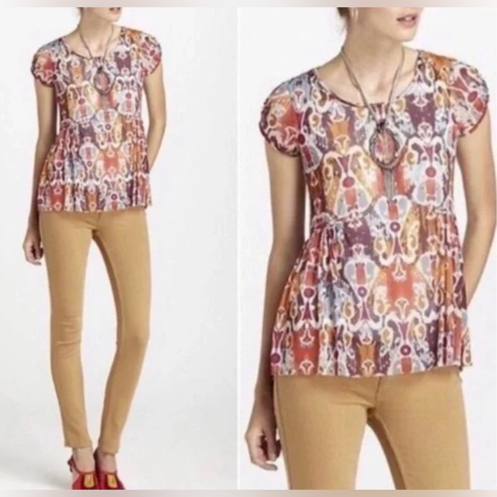 Anthropologie Weston Wear Sprouted Boho Multicolor Print peplum style SizeS